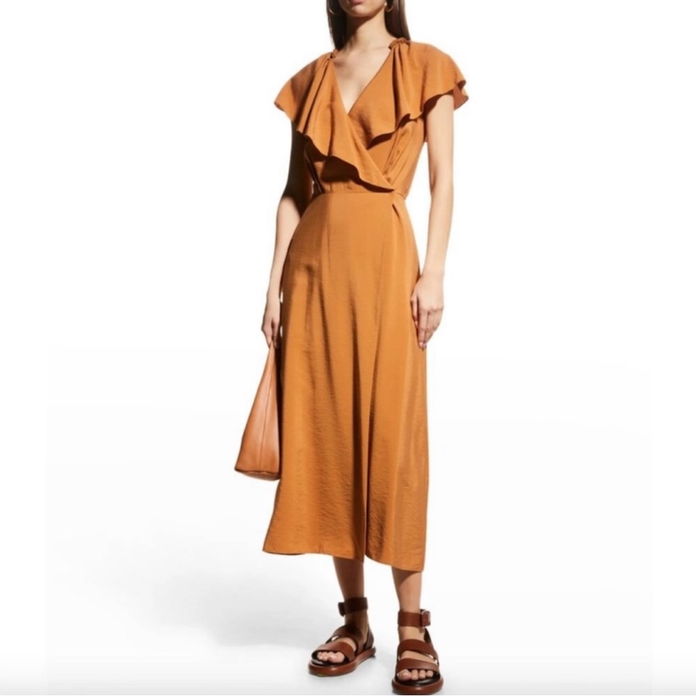 Vince Braid Trim Flutter Sleeve Wrap Dress
